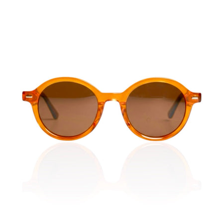 Orange round acetate sunglasses with Medium nose bridge bridge height fit and High cheek bones fit
