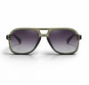 Aviator sunglasses for men and women with a green frame and gradient lenses on a white background
