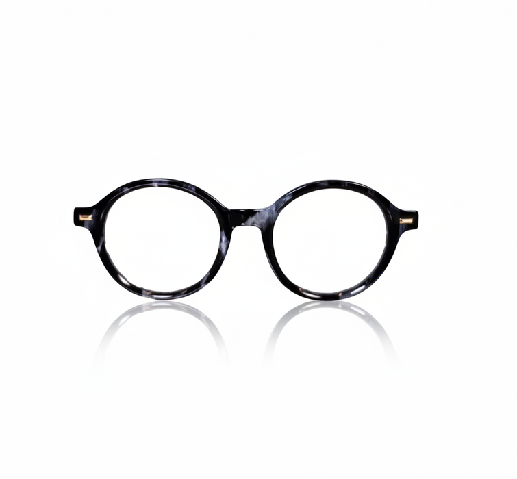 Black round acetate prescription ready eyeglasses with Medium nose bridge, low nose bridge fit and High cheek bones fit
